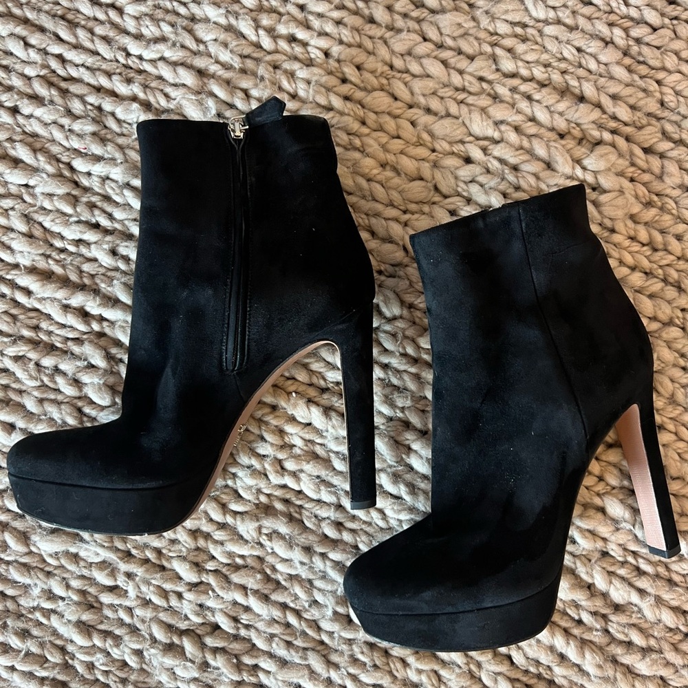 Prada Black Suede Ankle Boots Platform Heel Size 38 / US 8 - Picture 4 of 9